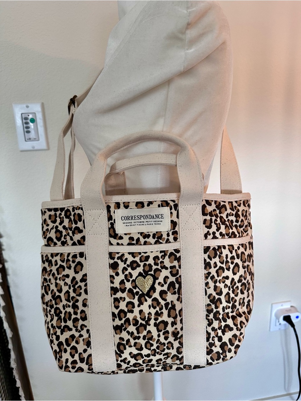 Sézane Mini Cotton Crossbody Top Handle Tote Animal Print